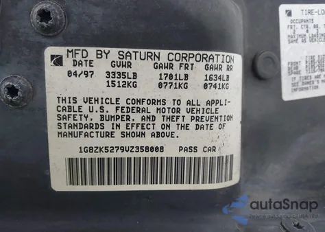 1997 Saturn Sl Sl2 z USA, uszkodzony, nr VIN 1G8ZK5279VZ358008